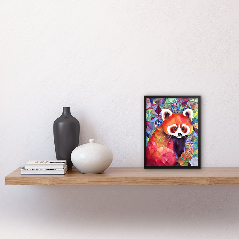 Red Panda Polygon Pattern Folk Art Artwork Framed Wall Art Print 9X7 Inch