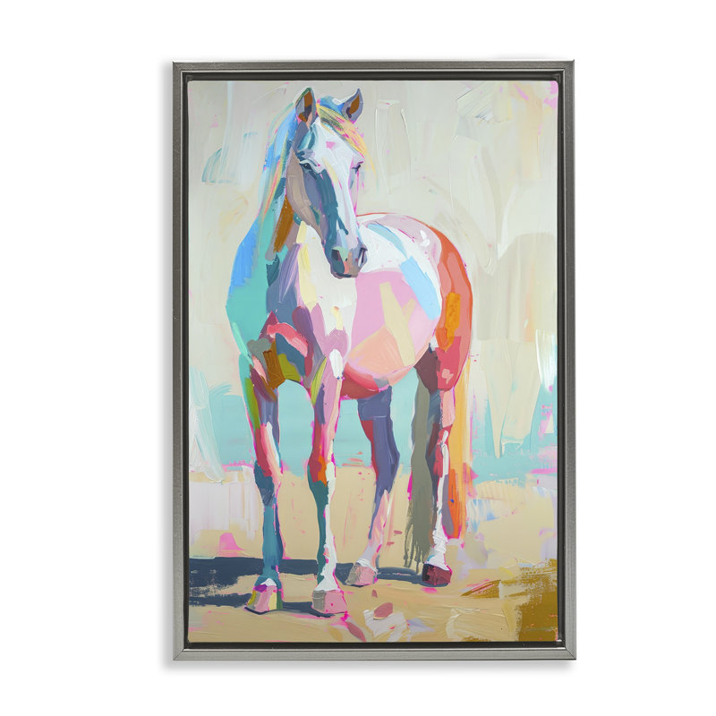 Toile flottante encadrée de cheval aux tons pastel par Petal Prints Design, Cadre flottant gris lustré, H 31 po x l 21 po