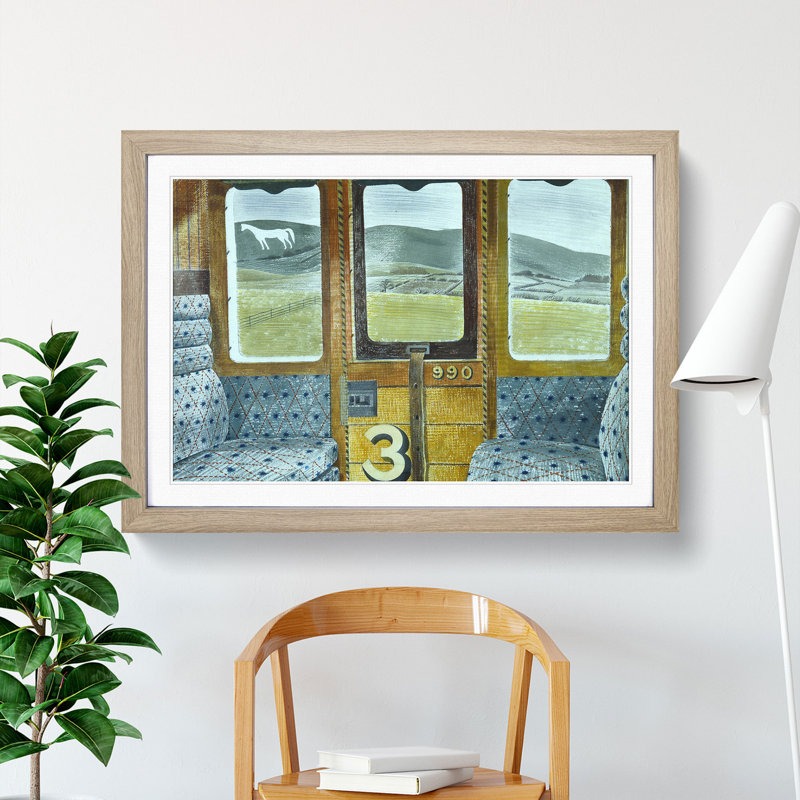 Train Landscape by Eric Ravilious - Picture Frame Painting, 27cm H x 36cm W x 2cm D, Oak