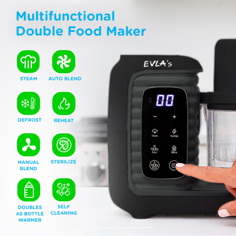EVLA's Dark Grey Electric Baby Food Processor with Steaming Baskets