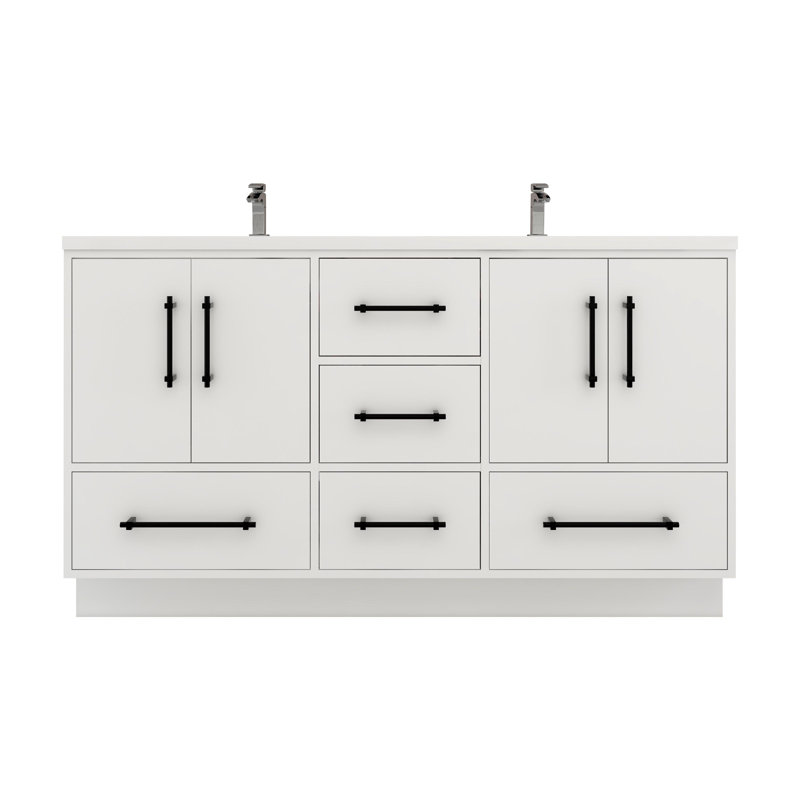 Gloss White Freestanding Double Vanity with Acrylic Top