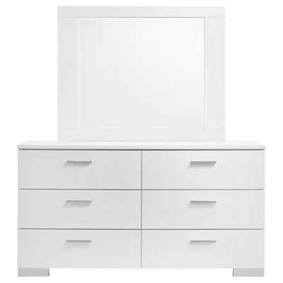 Clapp 6-drawer Wood Dresser with Mirror White High Gloss