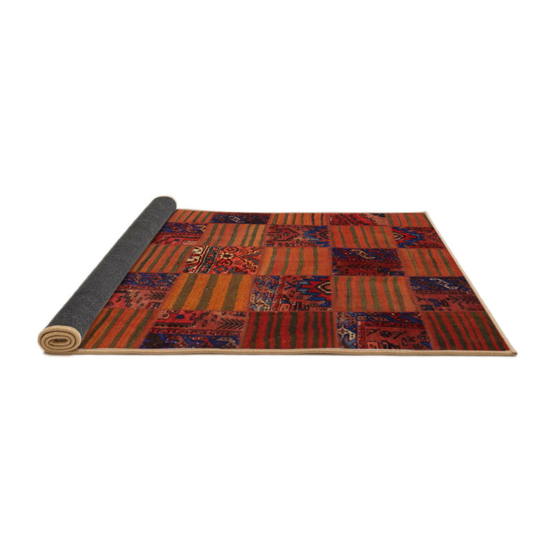 Tapis de zone orange/rouge contemporaine, Rond 5 pi