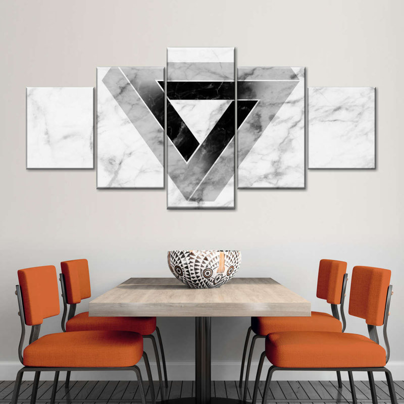 Black White Gray Abstract 5 Pieces, 30" H x 68" W x 1.25" D