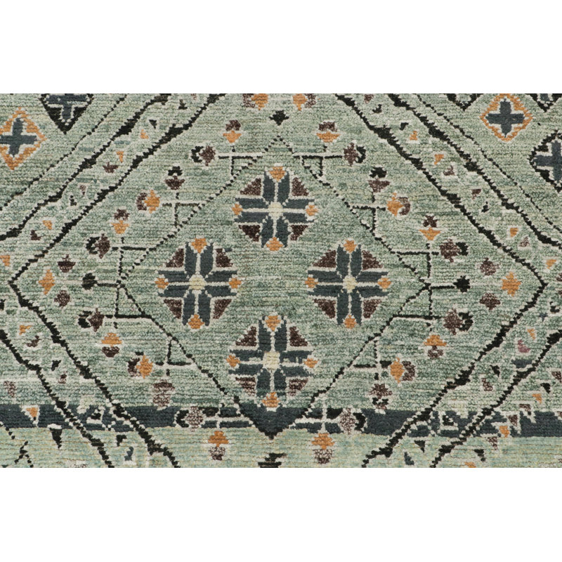 Moroccan Hand Knotted Geometric Area Rug, Runner 3' x 14'
