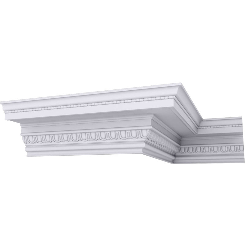 Endurathane Bedford Beaded Crown Moulding, 7 3/8"H x 7 1/4"P x 10 1/4"F x 94 1/2"L, (1 1/2" Repeat), Factory Primed
