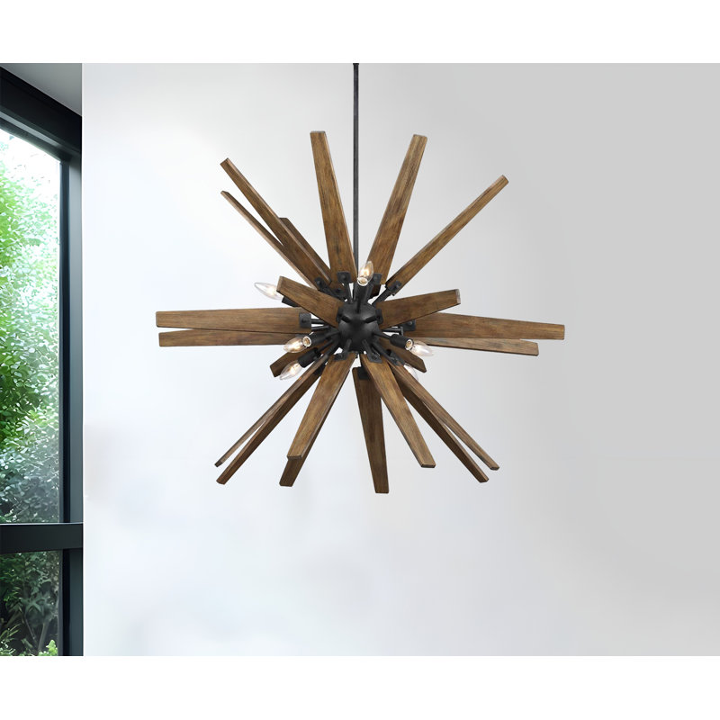 Lequan 8 - Light Thorne Modern Unique Spuntik Wood Chandelier, Matte Black, 64" H x 41.3" W x 41.3" D