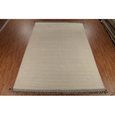 Grand tapis oriental marocain en laine ivoire All-Over 10 x 15