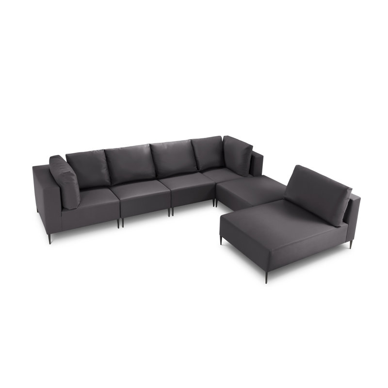 Amada 336cm Wide Wood Patio Sectional with Cushions, Black
