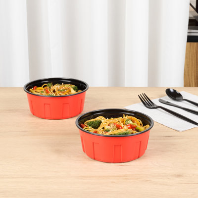 Restaurantware Bento Boxes 50 Pack of 23 oz Microwavable Plastic Red and Black Food Storage Containers Deli Containers No-BPA Leakproof Lunch Boxes Disposable Stackable Crack-Resistant
