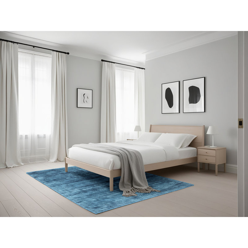 Tapis contemporain bleu foncé, Rectangle 5 pi x 7 pi