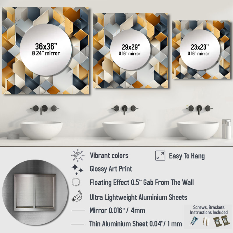 Miroir carré gris Hexagons Dreams, 23 po x 23 po