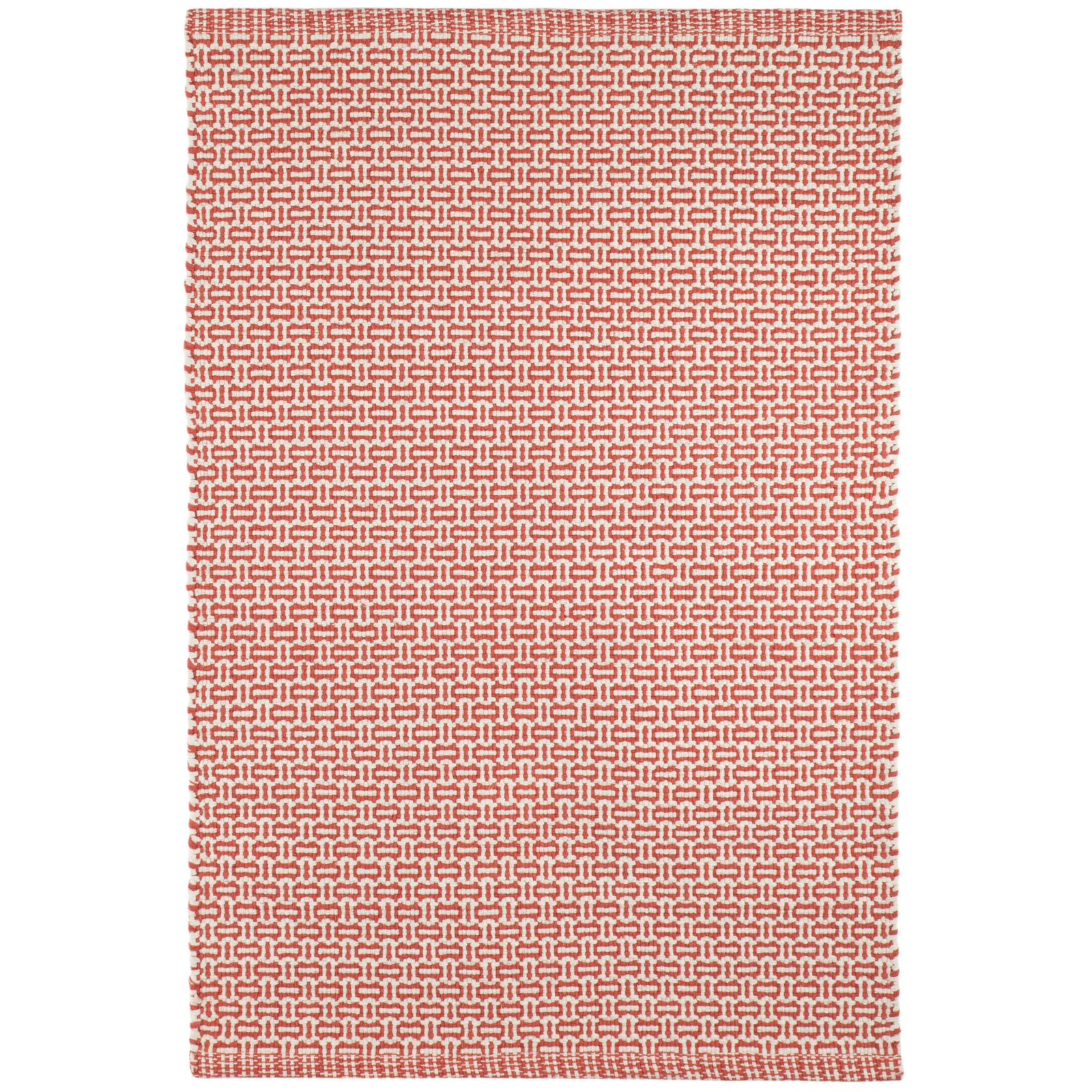 Miss Muffet Hand-Woven Geometric Cotton Rug, Rectangle 7'6" x 9'6", Paprika/White