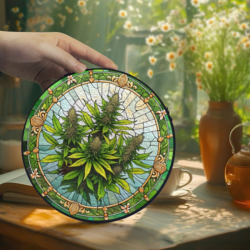 Panneaux de vitrail en verre teinté pour plante de marijuana, 11.8x11.8in(30x30cm)