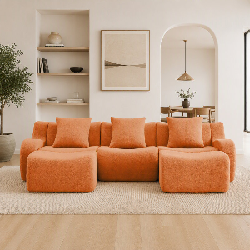 Canapé désossé en forme de U en tissu doux, chaise d'assemblage, aucun assemblage requis, accoudoir incurvé, conception antidérapante, éponge haute densité, conception épurée pour les salons et les coins lecture