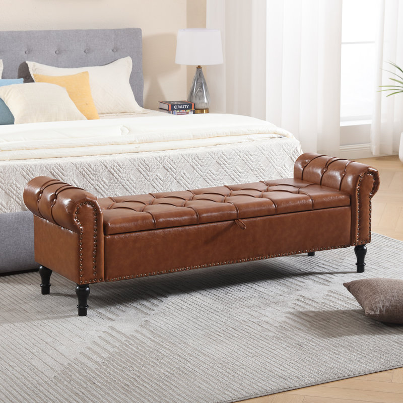 Cleota 66.9'' Faux Leather Upholstered Storage Bench, 21.9" H x 66.9" W x 19.6" D, Yellow