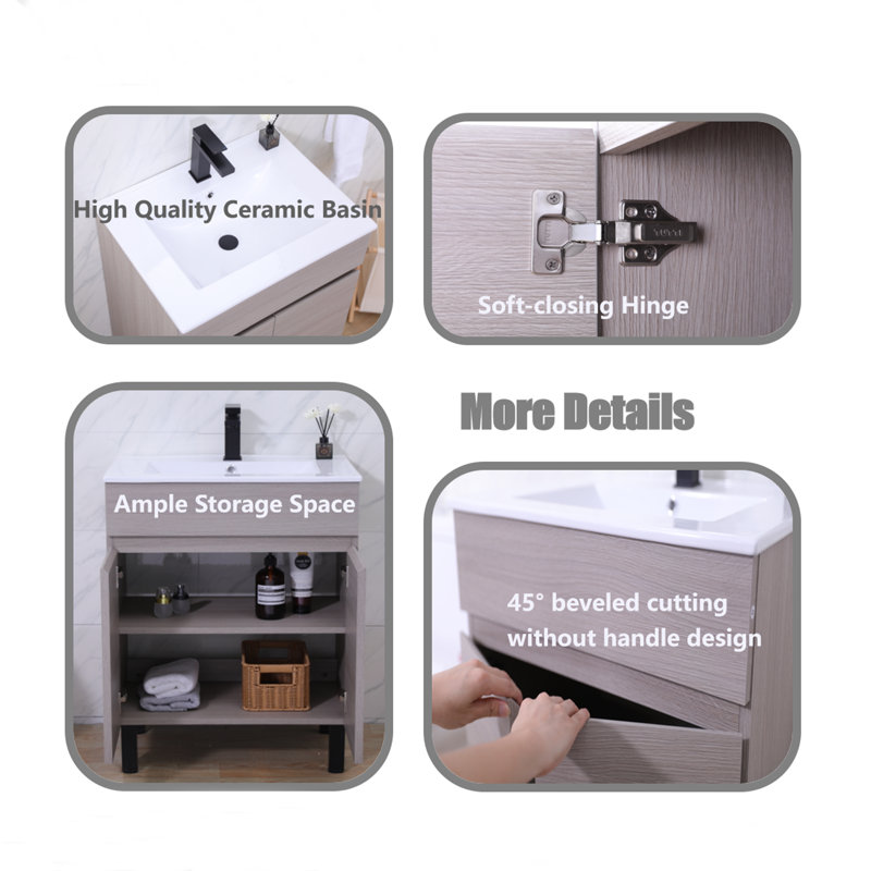Meuble-lavabo simple autoportant 24 po Modern Mood Grain, Gris