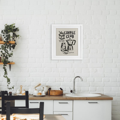 Coffee Club Open To All Framed Print Under Glass, design by JJ Design House LLC