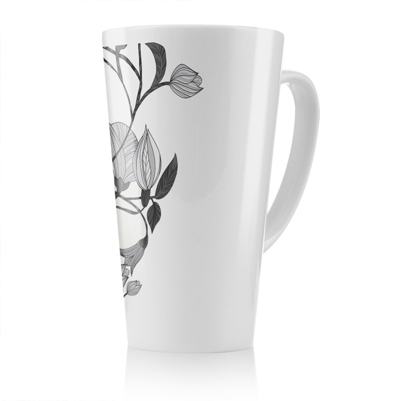 White Flower Illustration Latte Mug