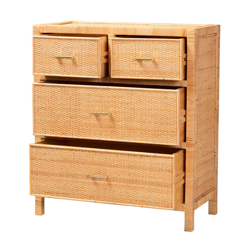 Cejda Rattan and Mahogany Solid Wood Accent Cabinet