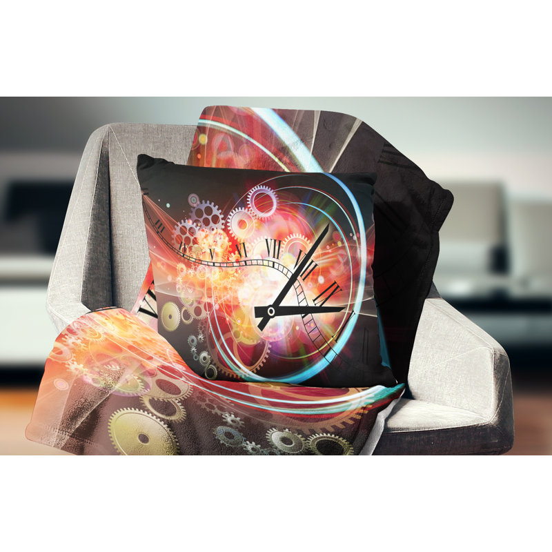 Horloge intéressante - Coussin imprimé abstrait, 16 po x 1 po, Coussin décoratif