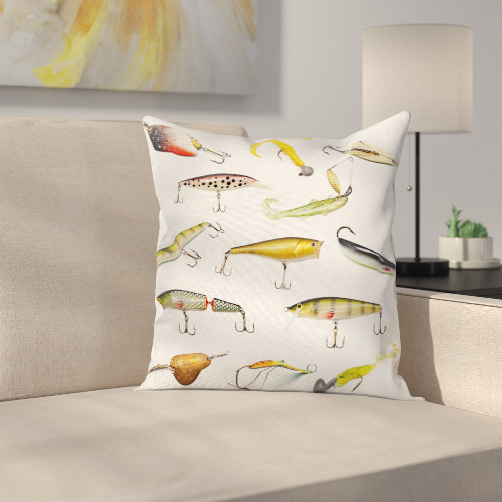 Fish Hunting Sea Animals Theme Square Pillow Cover Ambesonne 