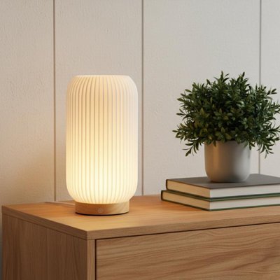 Lanterne USB 9 "beige à nervures avec abat-jour fantaisie