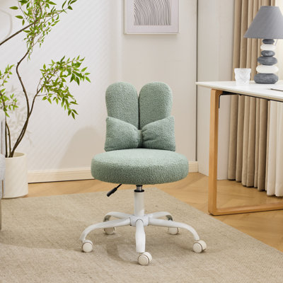 Adjustable Bow Teddy Fabric Bunny Ear Swivel Accent Chair Office Chair For Home Office Vanity