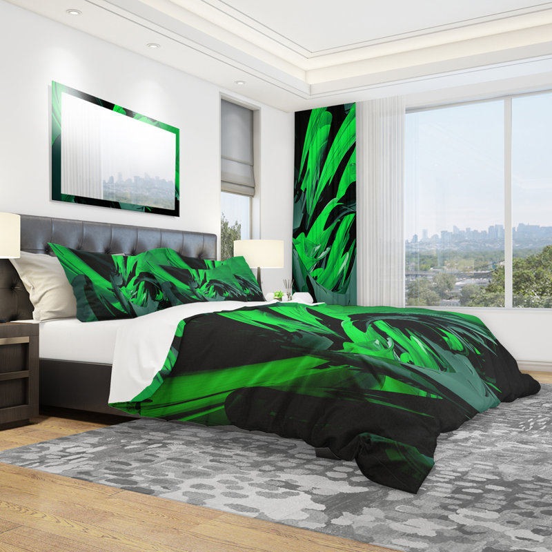 Grey Mixer - Abstract Duvet Cover Set - Microfiber Polyester, King Duvet Cover + 2 Shams, Green