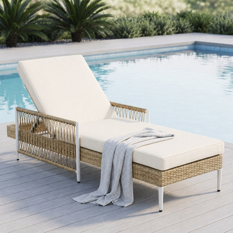 All-Weather Pe Rattan Chaise Lounge, Outdoor Patio Wicker Chair With 6-Position Adjustable Backrest, Waterproof Cushion, Hand-Woven Frame, Poolside Recliner For Backyard, Garden, Deck