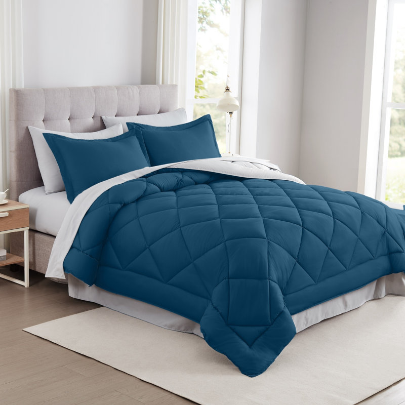 Modern Threads 7-Piece Reversible Comforter Set - Includes Comforter, Sheets, Pillowcases, and Shams, Navy