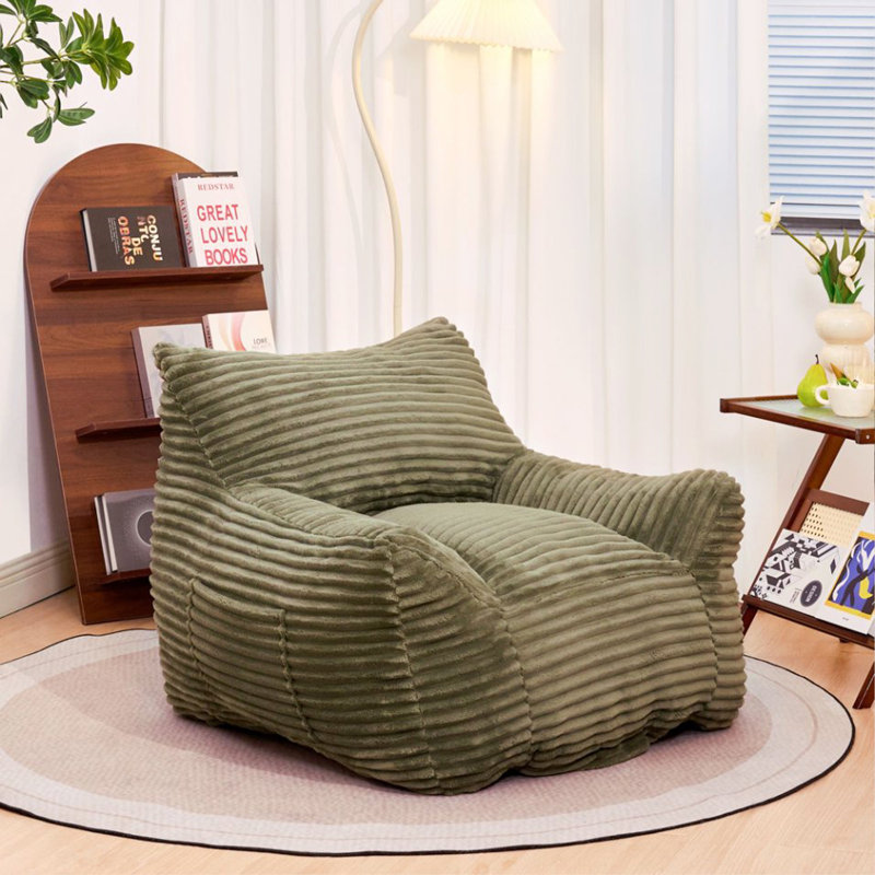 Bean Bag Chair For Adults With Armrests - Oversized Comfy Beige Beanbag Lounge Lazy Floor Sofa Chair For Living Room, Bedroom & Dorm, Cozy Fluffy Single Cloud Mini Couch