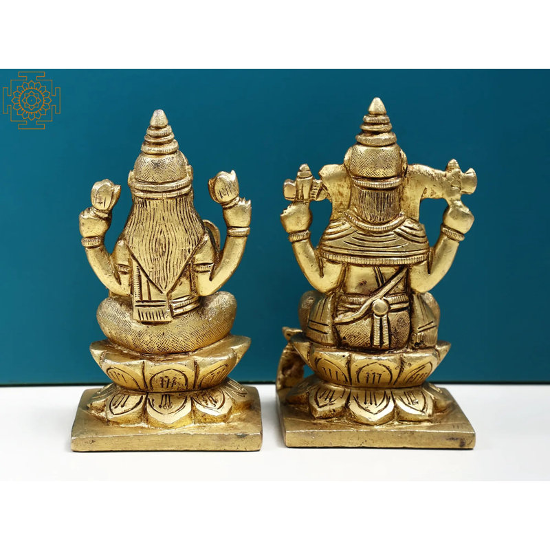 Statue de Lakshmi Ganesha sur piédestal en laiton 4 po