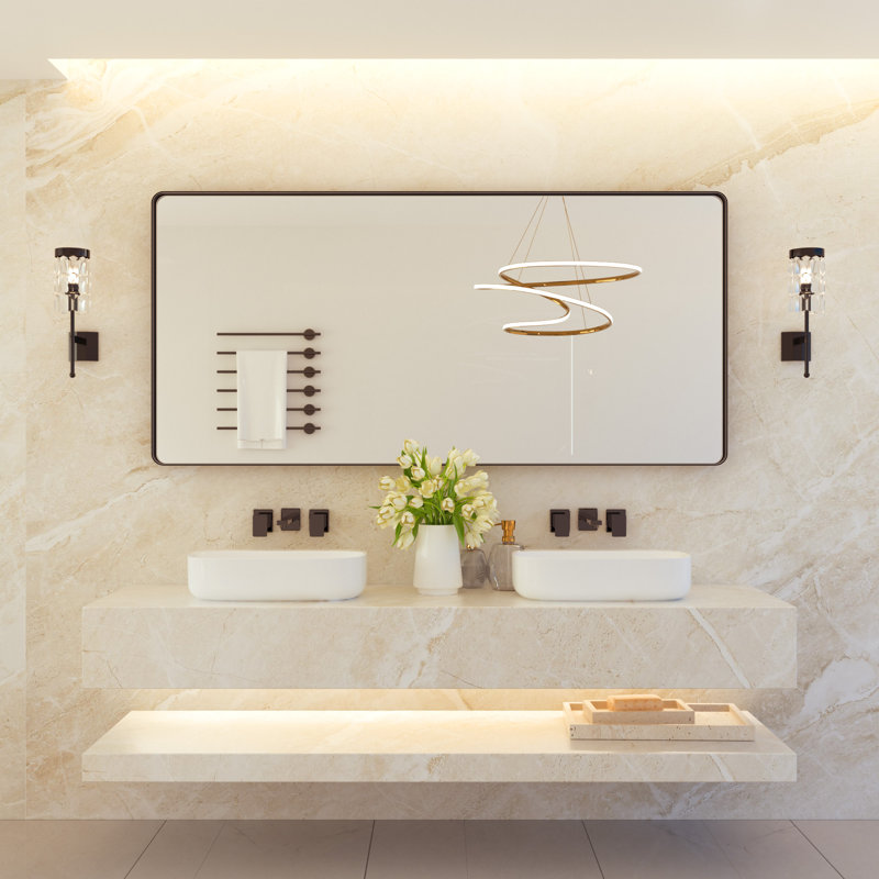 Miroir de salle de bain plombier en aluminium incassable et résistant à la rouille , Noir mat, 36 po x 72 po, Rectangulaire