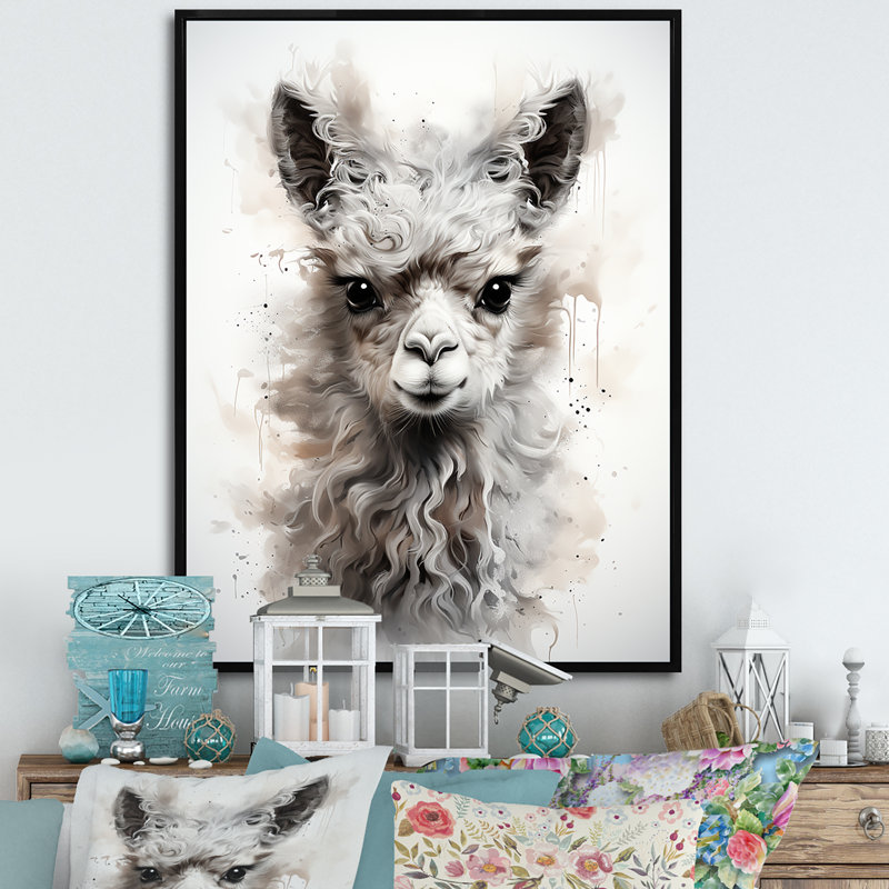 Laine d'alpaga grise Grace I - Alpaca, art mural, Cadre flottant noir, H 44 po x l 34 po x P 1,5 po