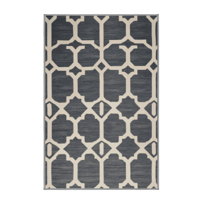 Machine Washable Trellis Gray Area Rug