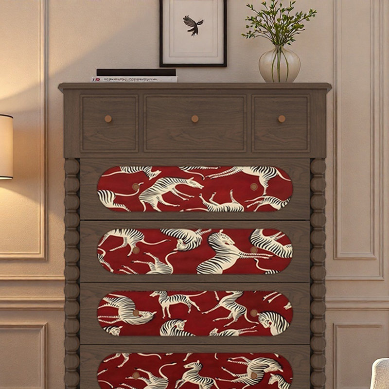 Solid Wood Chest with Zebra Printing pattern, Walnut