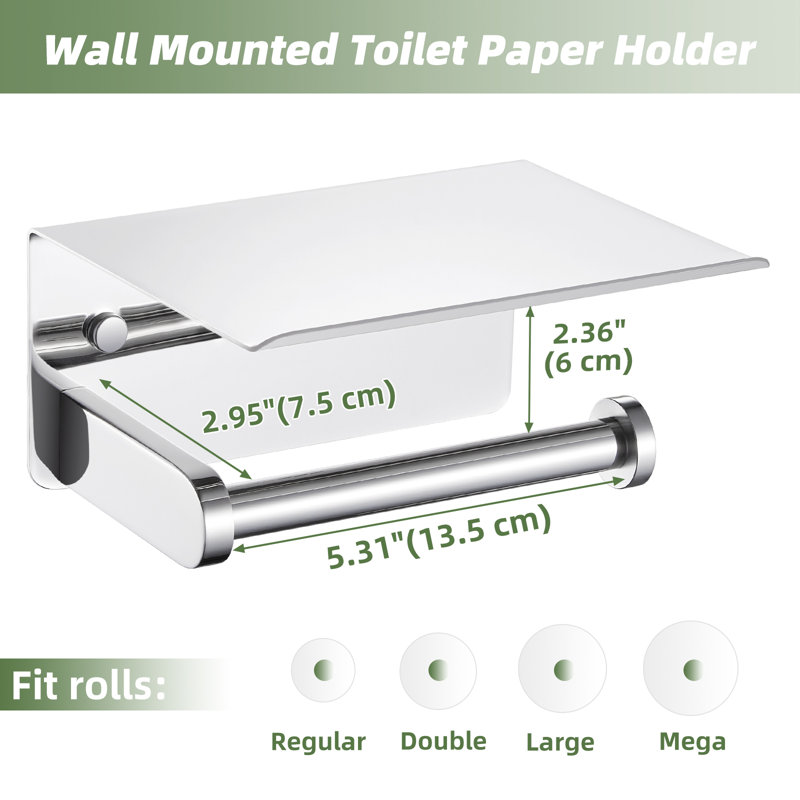 Porte-papier hygiénique en acier inoxydable avec tablette pour téléphone, Chrome poli