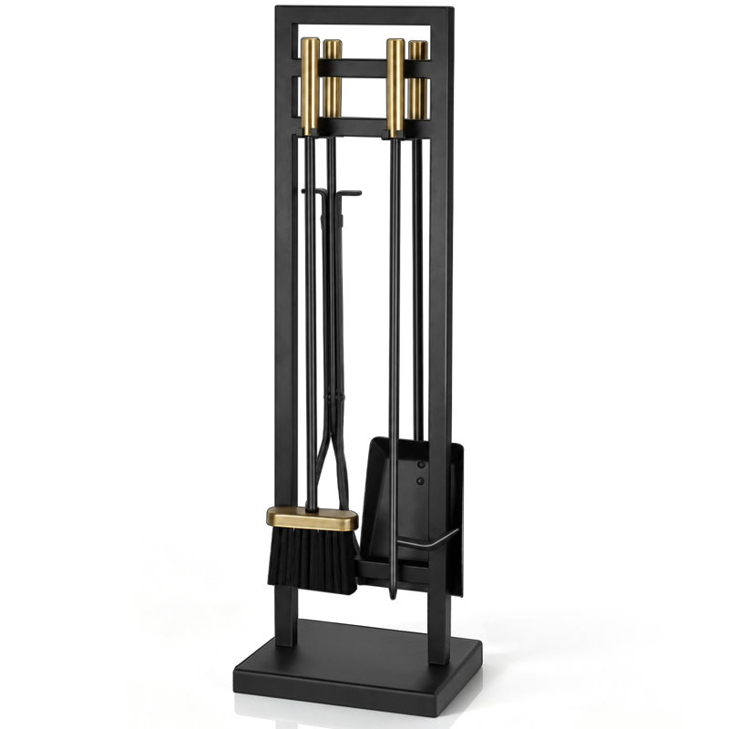 Ensemble d'outils de foyer 5 pièces, support monobloc de 76 cm, Brass