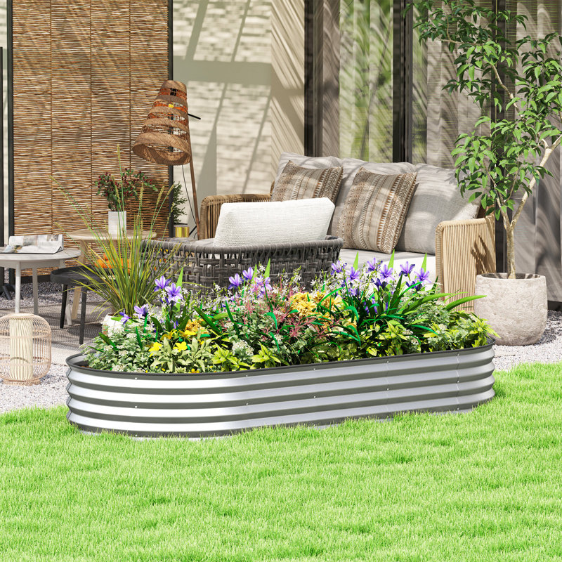 Lit de jardin surélevé, pot à fleurs galvanisé de 1 pi, argent, H 11,8 po x l 84,6 po x P 35,4 po