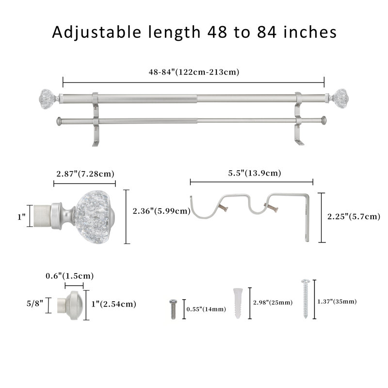 Tringle à rideaux double réglable Jeda, 48" - 84", Étain