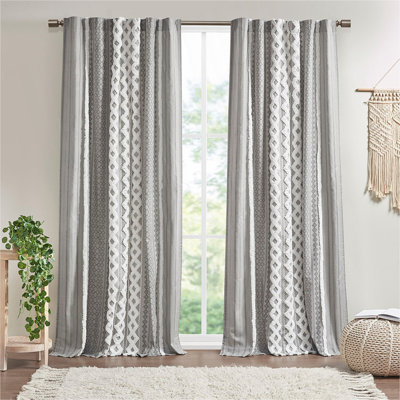 Panneau de rideau en coton avec rayure et doublure en chenille 50 x 95 po