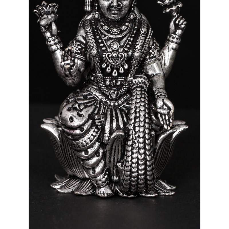 Statue de petite déesse bénite Lakshmi de 2 pouces en laiton plaqué argent