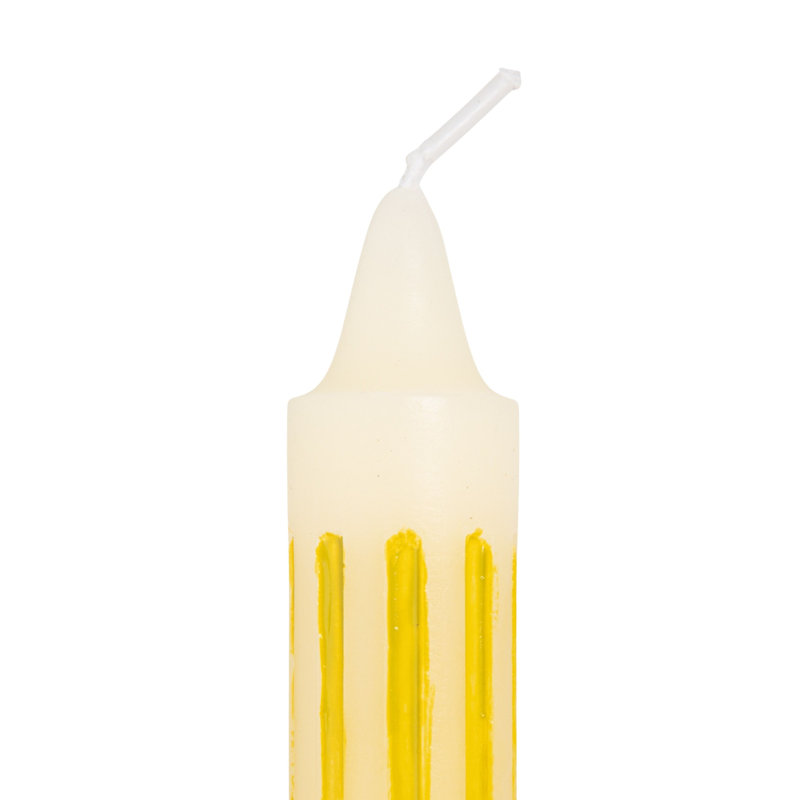 Unscented Vertical-Striped Taper Candles In Box, Yellow