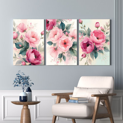 «Blush Pink Peony», reproduction d'art sur toile tendue sur toile (ensemble de 3)
