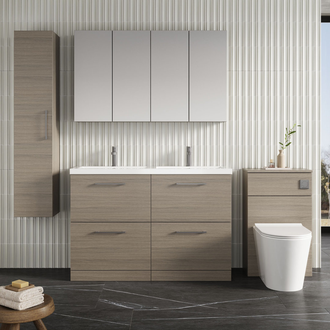 nuie Arno 1200mm Anthracite Woodgrain 4 Drawer Floor Standing Vanity Unit With 2 Tap Hole Ceramic Basin