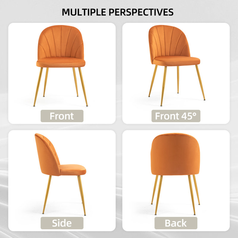 Modern Velvet Armless Side Dining Chairs, Orange