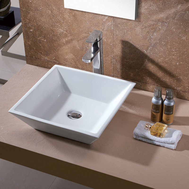 Lavabo de salle de bain carré en céramique 16,5 po Luxier