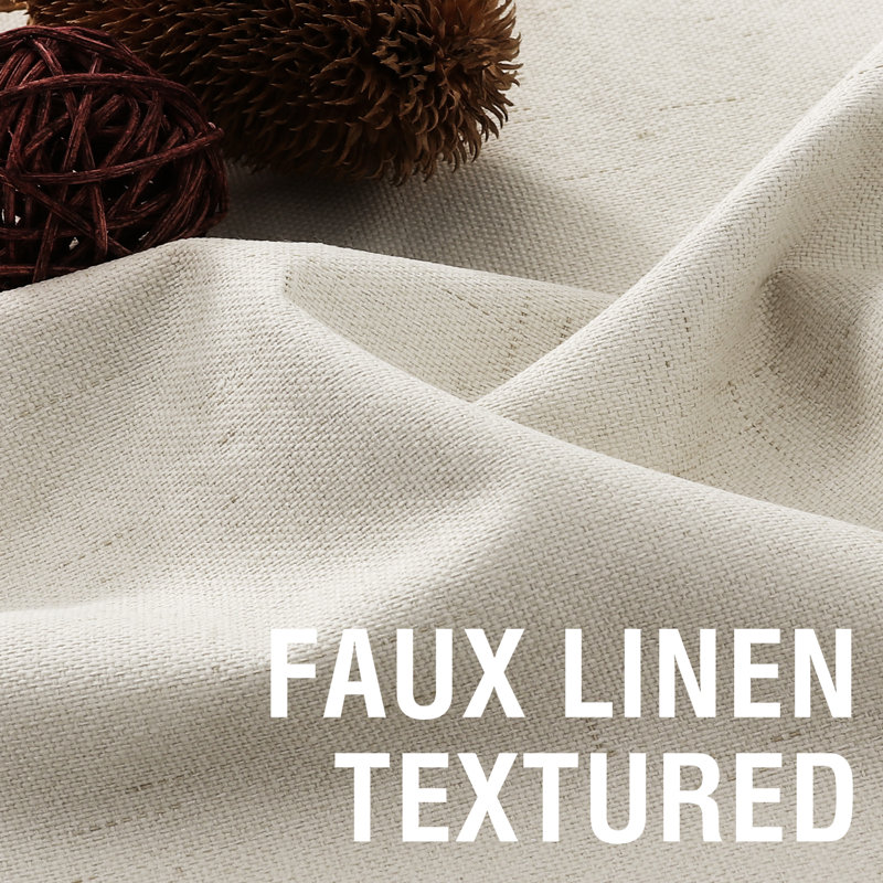 Faux Linen 100% Blackout Curtains for Bedroom Thermal Insulated Textured Linen Look Curtain Back Tab/Rod Pocket/Hook Belt Draperies 2 Panels