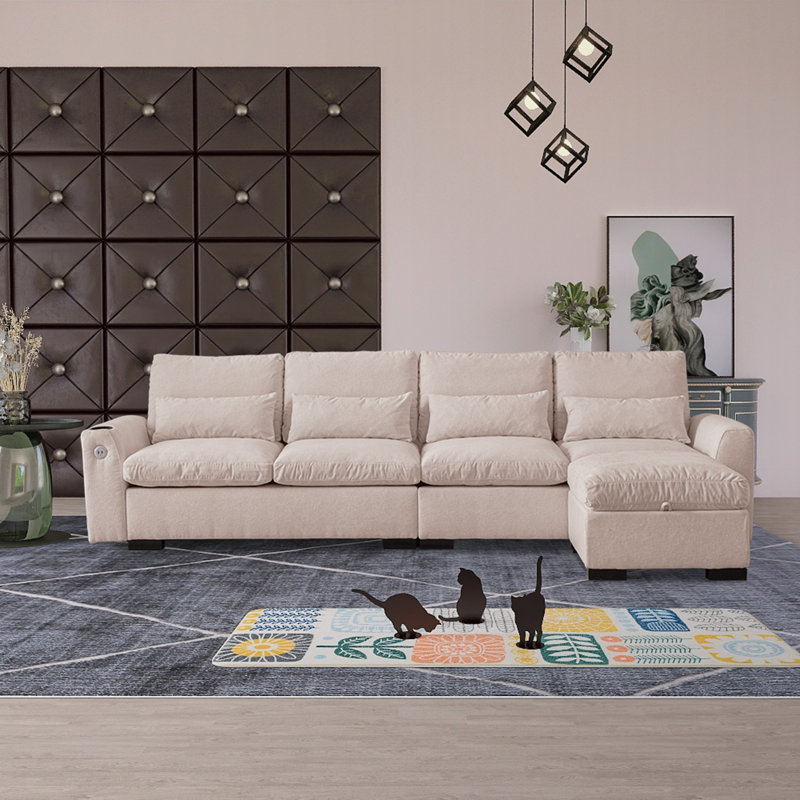 Billingham 3 - Piece Upholstered Sectional, Beige Chenille